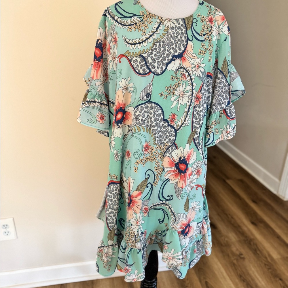 Uncle Frank Floral and Paisley Dress - Mint and Coral